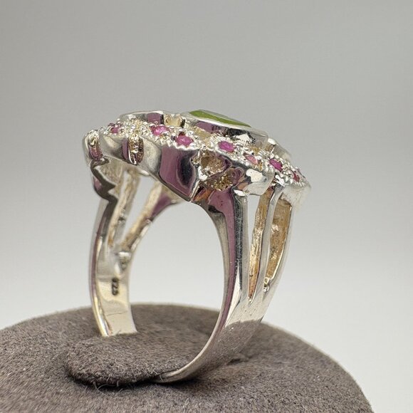 VTG Sterling Silver 925 Citrine Peridot Multi-Stone Statement Ring Size 8.5 - Picture 5 of 10